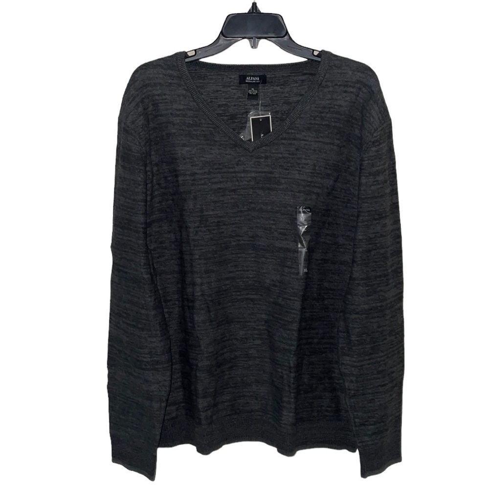 Alfani Gray V-Neck Long Sleeve Sweater Regular‎ Fit Mens Size XL
